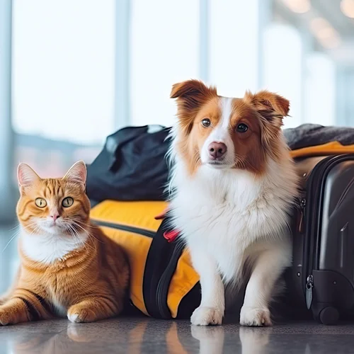 Cute image of a dog and cat with luggage - links to useful information page